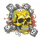 skull dice bullets laying tattoo design idea
