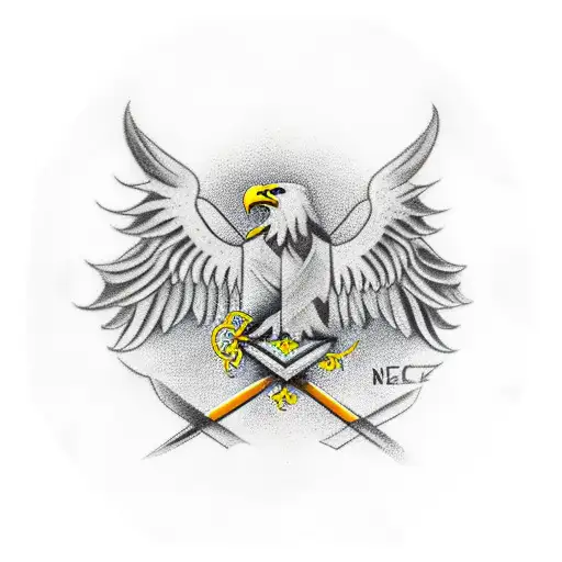 Ukrainian trident with an american eagle on top tattoo design idea