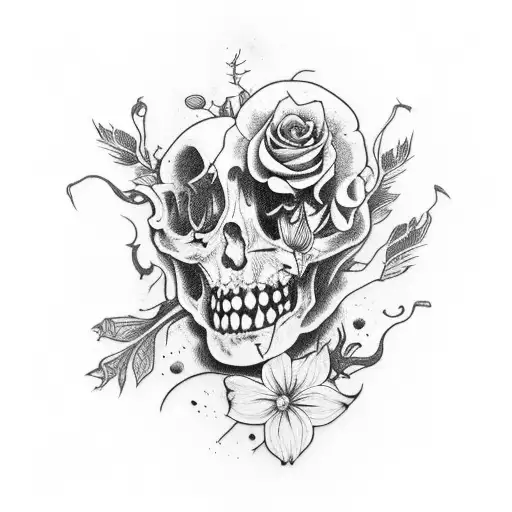 decaying corpse with flowers growing out of it tattoo design idea