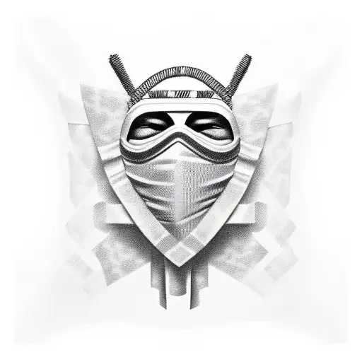 Masked Criminal with caution tape woven around him tattoo design idea