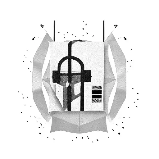 Masked Criminal with caution tape woven around him tattoo design idea