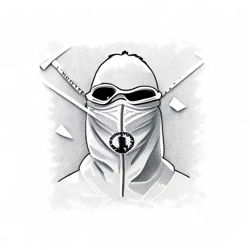 Ski Masked Criminal with caution tape woven around him tattoo design idea