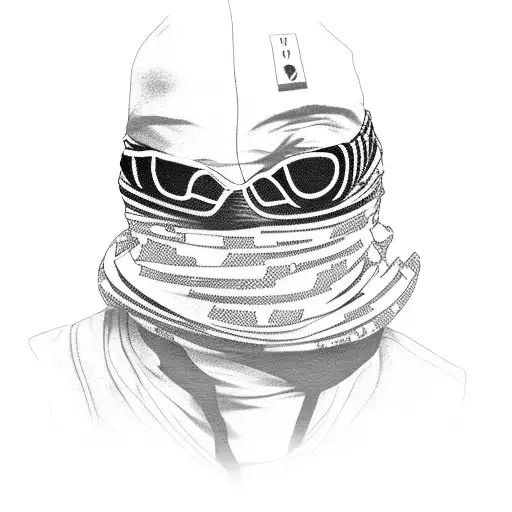 Ski Masked Criminal with caution tape woven around him tattoo design idea