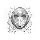 Masked Criminal with caution tape woven around him tattoo design idea