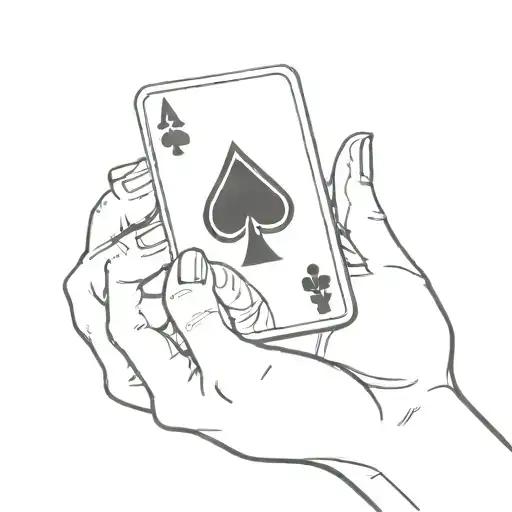 A hand holding an ace of spades card in between index and middle finger tattoo design idea