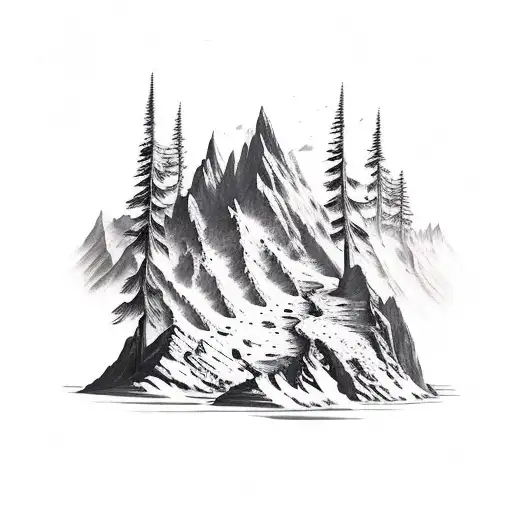 Mountain Scene, ocean boat tattoo design idea