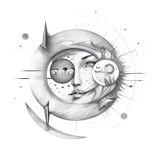sun ,moon ,clashing, emotional tattoo design idea