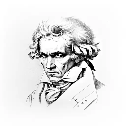 beethoven on a piano; black and white  tattoo design idea