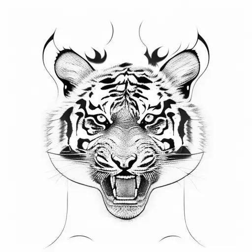 a tiger surrounded by fire  tattoo design idea
