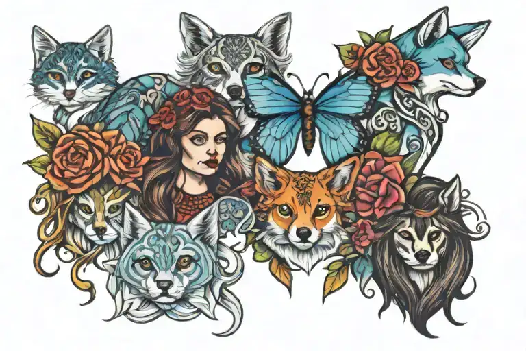 Amelia, Aria, Luna, Koda, Ella tattoo design idea