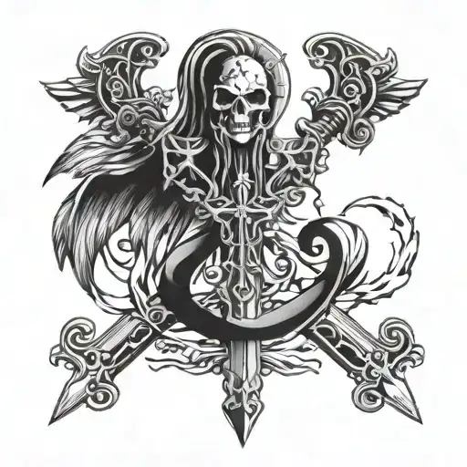 Caduceus with sword with cross as the handle instead of staff tattoo design idea