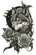 wolf roses galaxy tattoo design idea