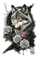 wolf roses galaxy tattoo design idea
