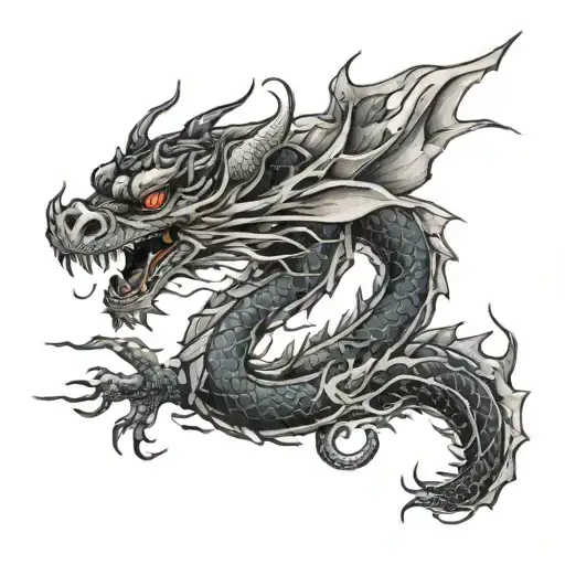 sketch of a dragon tattoo with the zodiac sign Libra in Japanese style tattoo design idea