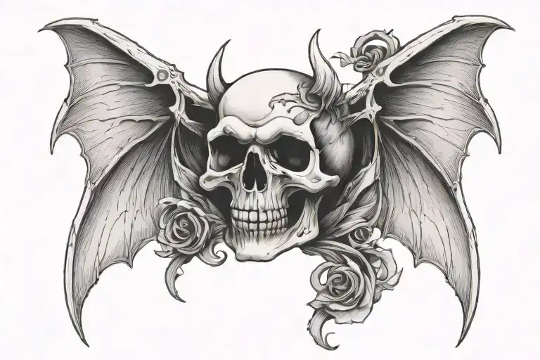skull with bat wings spread tattoo design idea