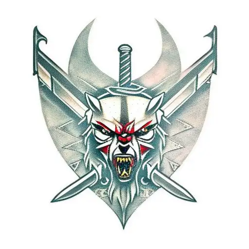witcher logo with sword tattoo design idea