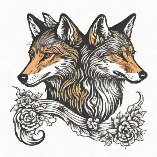 one fox and one Wolf  tattoo design idea