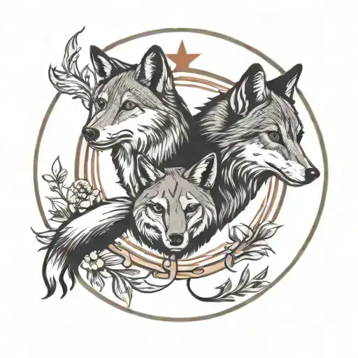 one fox and one Wolf in a circle tattoo design idea