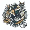 two foxes in a circle tattoo design idea