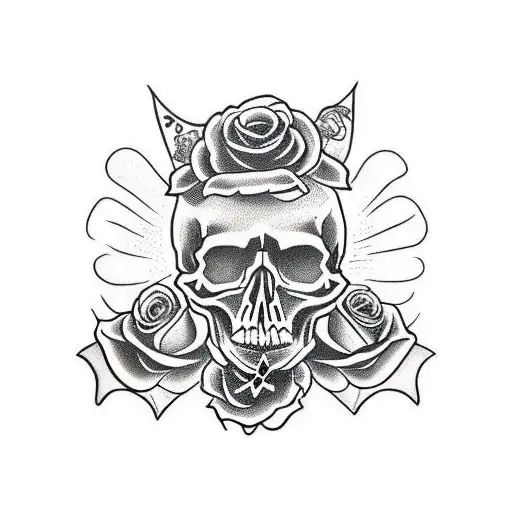 Skull with snake and roses tattoo design idea