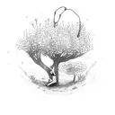 boy swinging from tree surrounded by wildflowers tattoo design idea