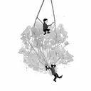 boy swinging from tree surrounded by wildflowers tattoo design idea