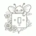 light switch with vintage panel that has a bumble bee, butterflies and a teddy bear tattoo design idea