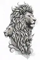sleeve lion head with architecture and music tattoo design idea