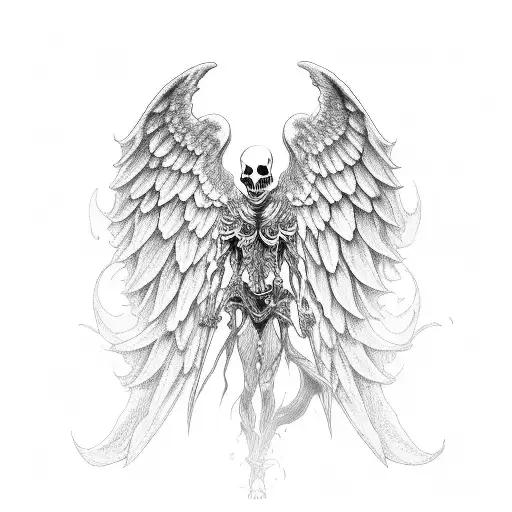 Grim Reaper with one angel wing and one demon wing holding a orb tattoo design idea