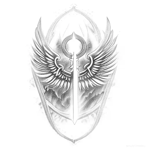 archangel sword and wings  tattoo design idea