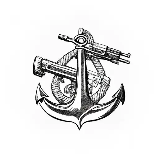 Anchor, Rifle, crossing tattoo design idea