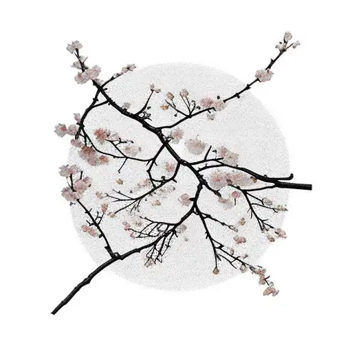 Sakura branches going down the arm in a geometrical fashion. From the branches, elements from the sea, and nature stem  tattoo design idea