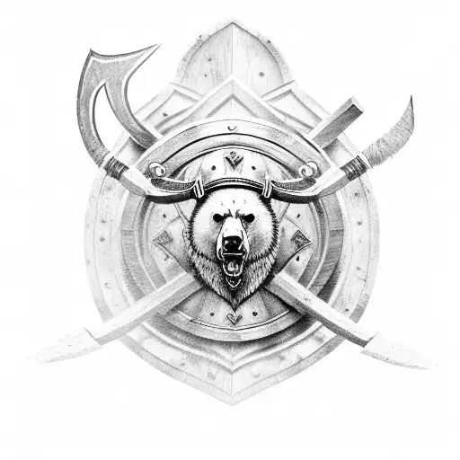 Viking Shield Bear crest with axe tattoo design idea
