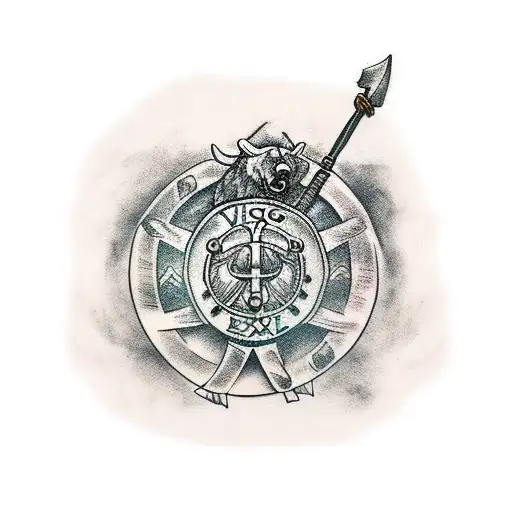 Viking Shield Bear crest with axe tattoo design idea