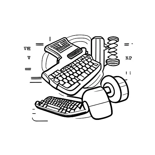 A minimalist tattoo of a computer keyboard with a dumbbell symbolizing the love for both technology and fitness tattoo design idea
