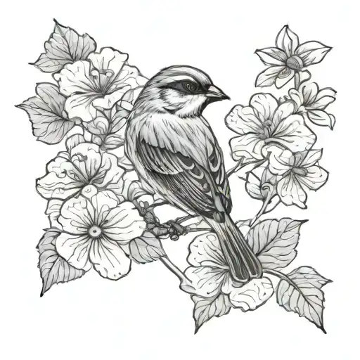 sparrow and Nasturtium tattoo design idea