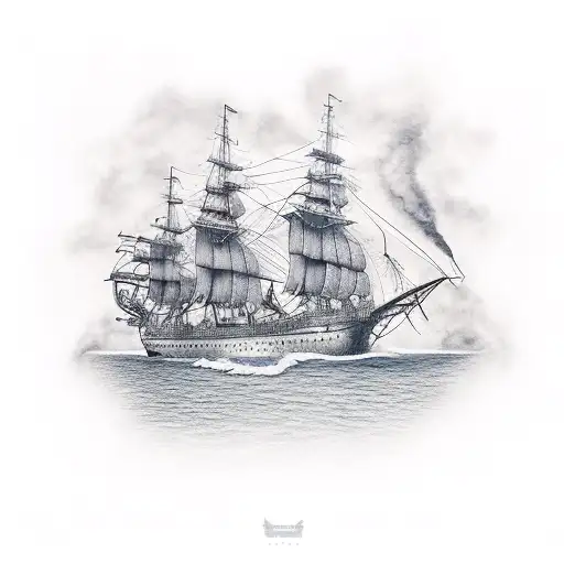 burning Spanish ship tattoo design idea