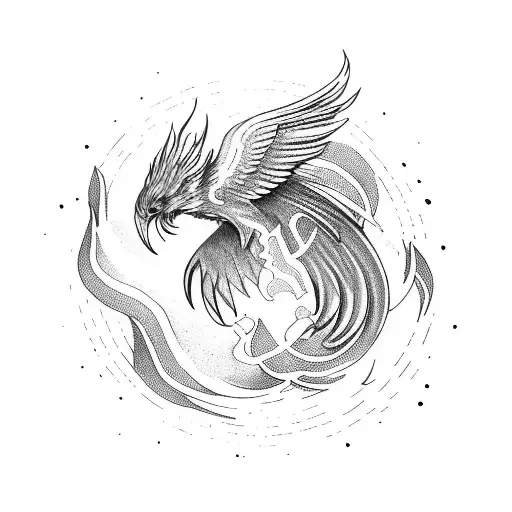 Phoenix line work fire tattoo design idea