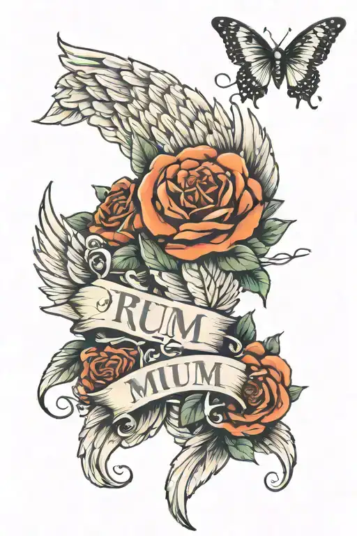 angel wings rip mum written tattoo design idea