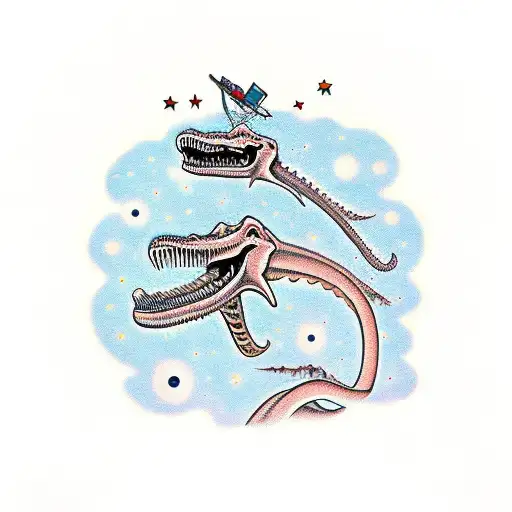 diplodocus in space and the dead-head reveller tattoo design idea