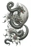 Chinese dragon with spider lily and moon tattoo design idea