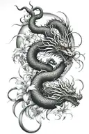 Chinese dragon with spider lily and moon tattoo design idea