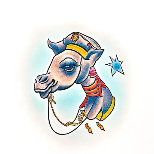 a person walking a Camel  tattoo design idea