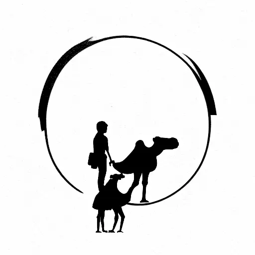 a person walking a Camel  tattoo design idea
