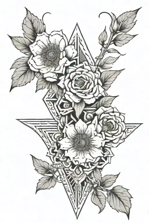 double edged sword wrapped flowers growing tattoo design idea