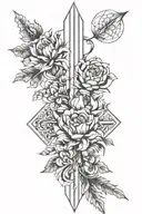 double edged sword wrapped flowers growing tattoo design idea
