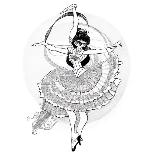 Sailor Moon inspired flamenco dancer tattoo design idea