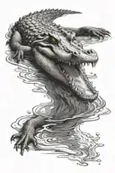 A crocodile emerging from a pool of water with realistic details and shading tattoo design idea