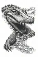A crocodile emerging from a pool of water with realistic details and shading tattoo design idea