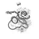 snake with roses and butterflies  tattoo design idea